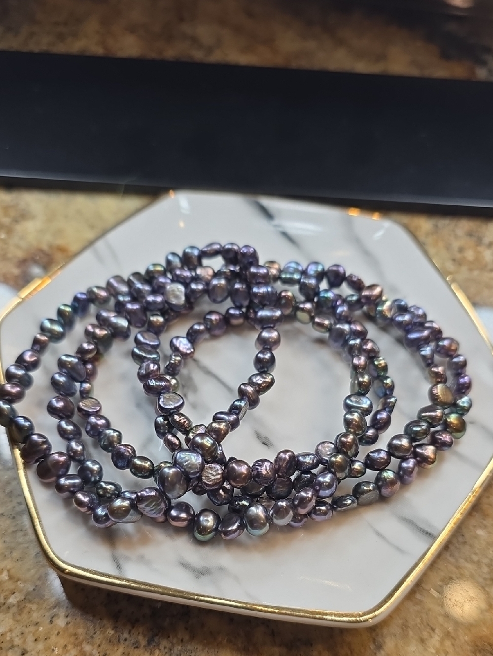 Freshwater Pearl Stretch Bracelet Set - Iridescent Black